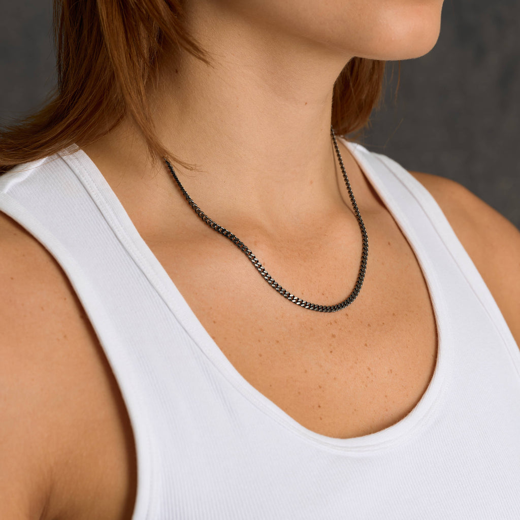 Micro Cuban Chain Necklace in Black - 3mm