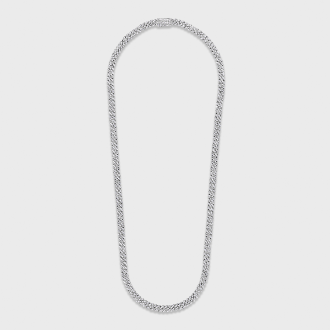 Women's Iced Micro Prong Cuban Chain (Silver) - 6mm