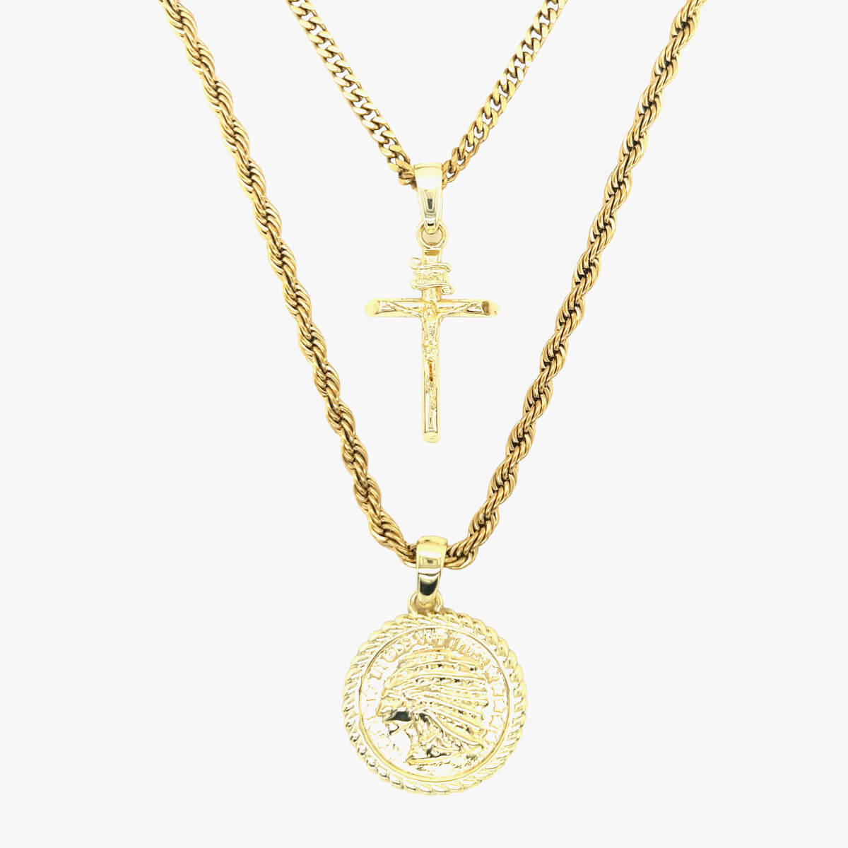Cross and Coin Set in Yellow Gold