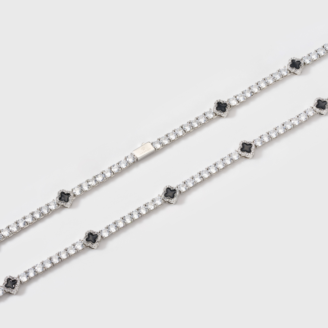 Women's Black Clover Tennis Chain (Silver) - 4mm