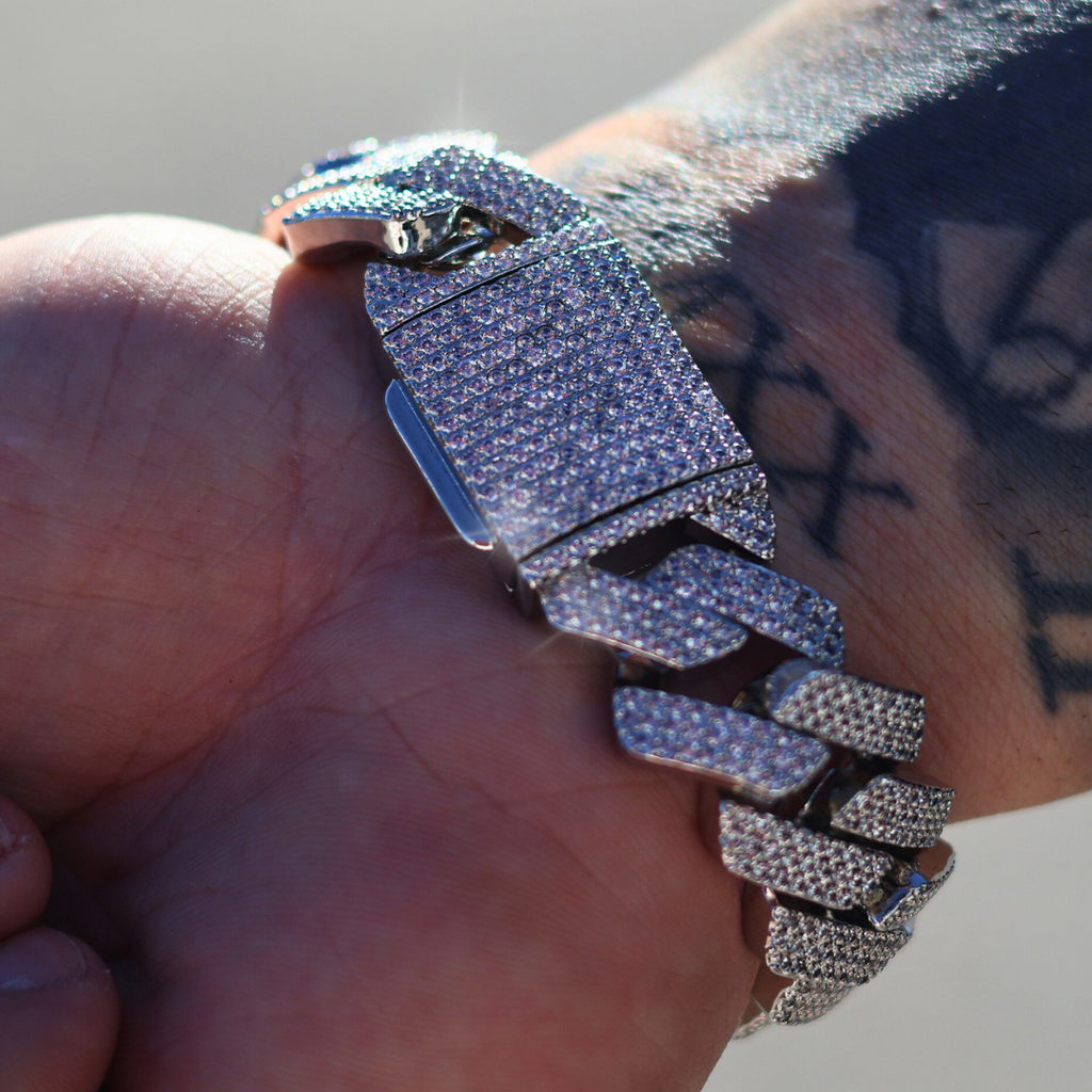 Iced Prong Cuban Bracelet (Silver) - 20mm
