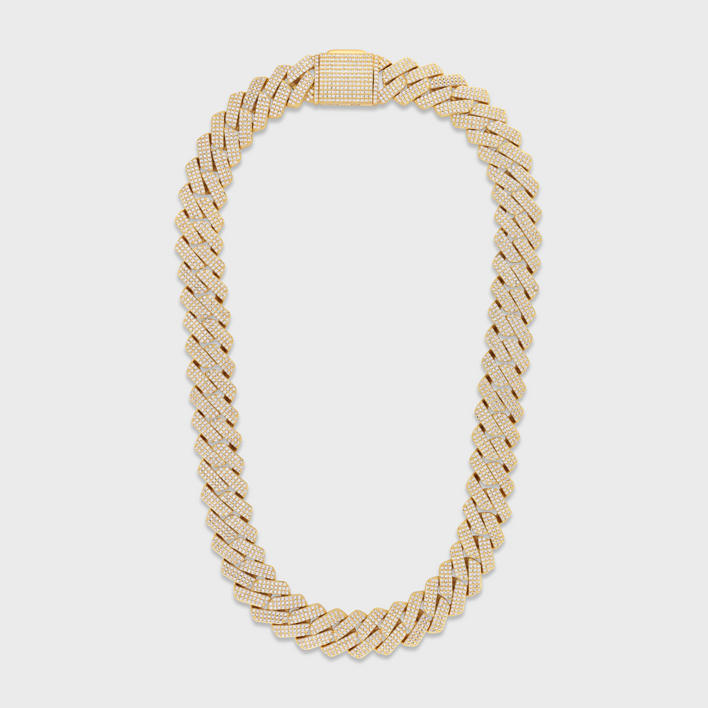 Iced Prong Cuban Chain + Bracelet (Gold) - 20mm