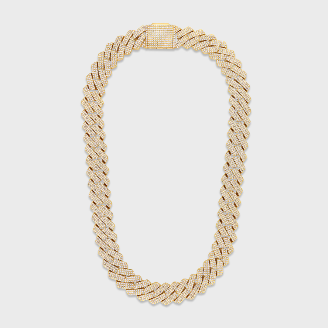Iced Prong Cuban Chain + Bracelet (Gold) - 20mm
