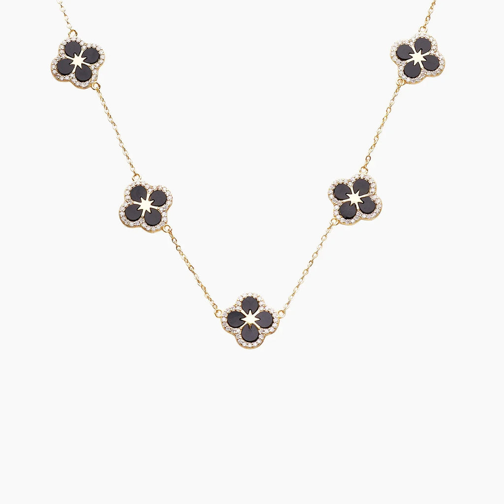 Iced Black Ventura Clover Necklace