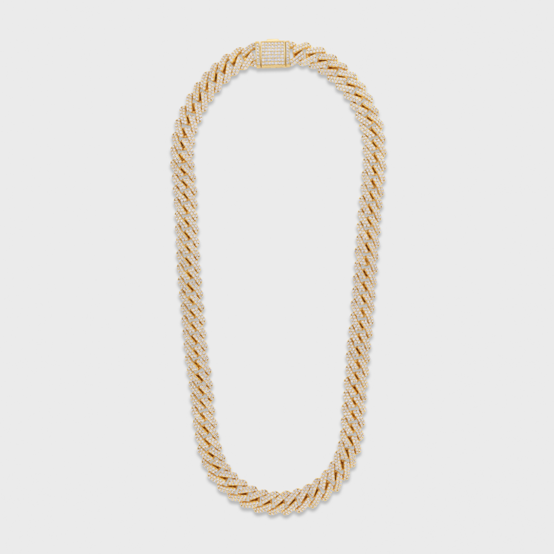 Iced Prong Cuban Chain (Gold) - 12mm