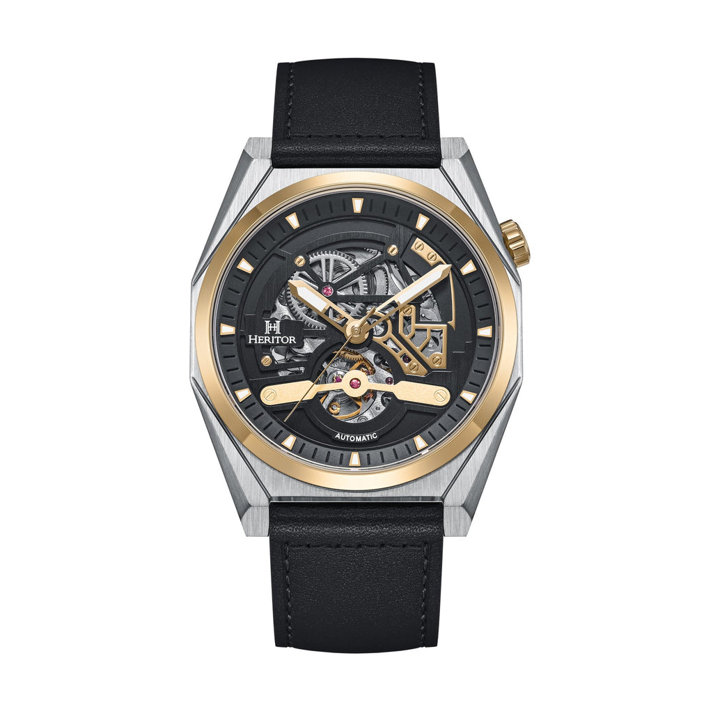 Amadeus Semi-Skeleton Leather-Band Watch