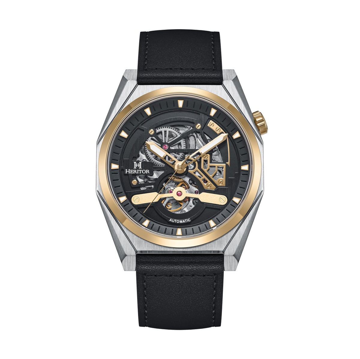 Amadeus Semi-Skeleton Leather-Band Watch
