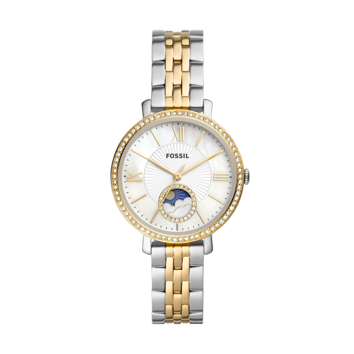 Fossil Women's Jacqueline 36mm Sun Moon Multifunction, Two-Tone Stainless Steel Watch