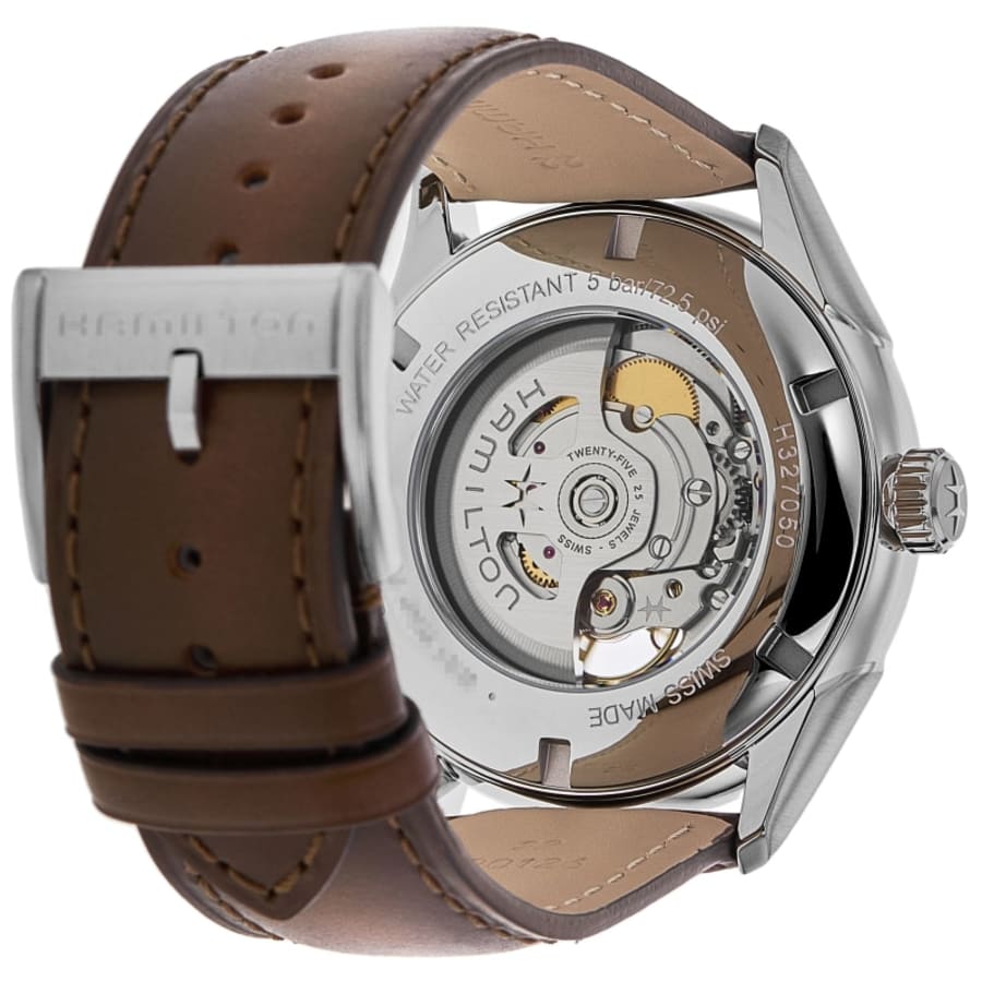 Hamilton Jazzmaster Open Heart Automatic Champagne Smoky Brown Dial Leather Strap Men's Watch H32705501