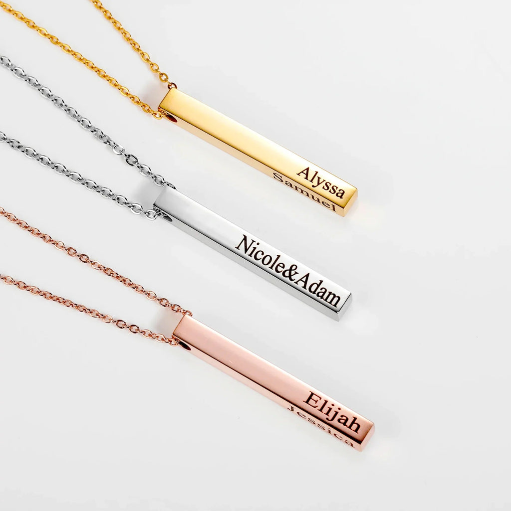 Kids Engraved 3D Bar Necklace