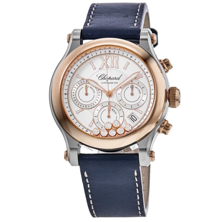 Chopard Happy Sport Chronograph Automatic Rose Gold Diamond Dial Leather Strap Women's Watch 278615-6001