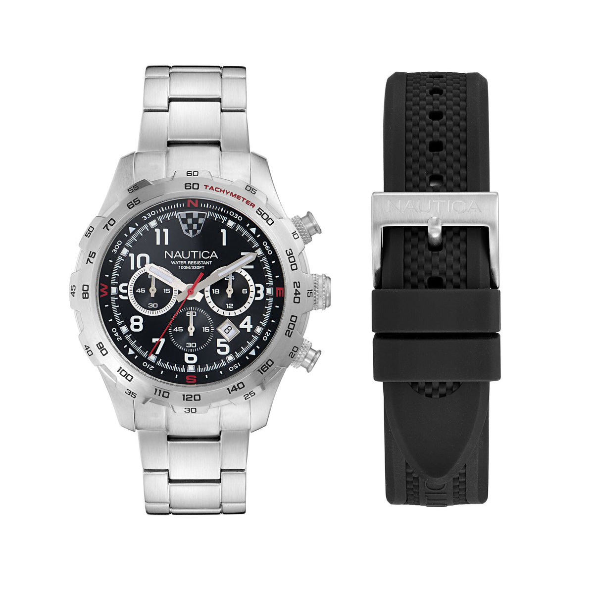 Nautica Nst Chronograph Recycled Stainless Steel And Silicone Watch Set