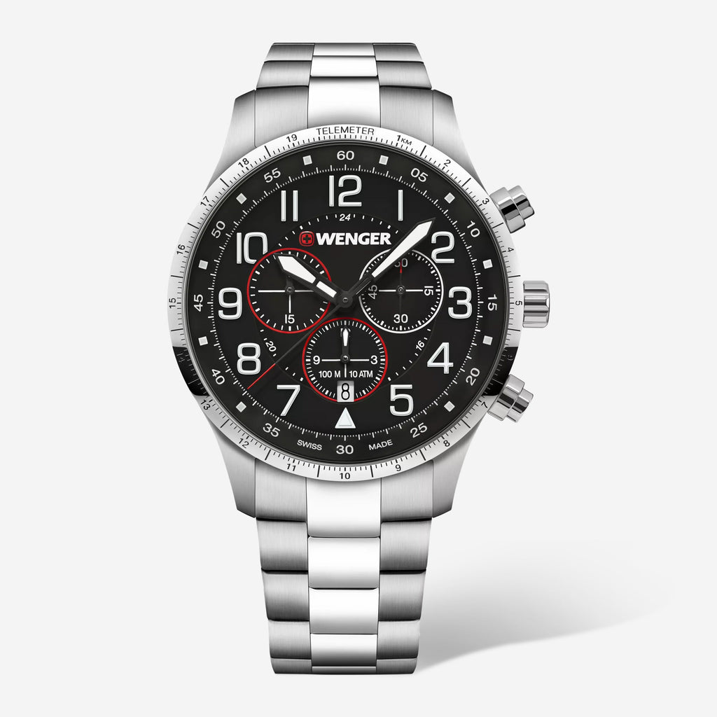 WENGER Swiss Army Men's 01.1543.120 Attitude Black Dial Chronograph Watch 44mm