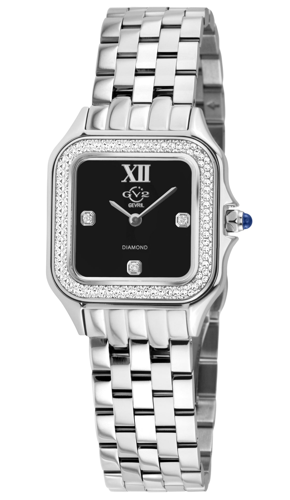 GV2 Milan Women's 316L Stainless Steel  Black Onyx Dial, Stainless Steel Bracelet Watch