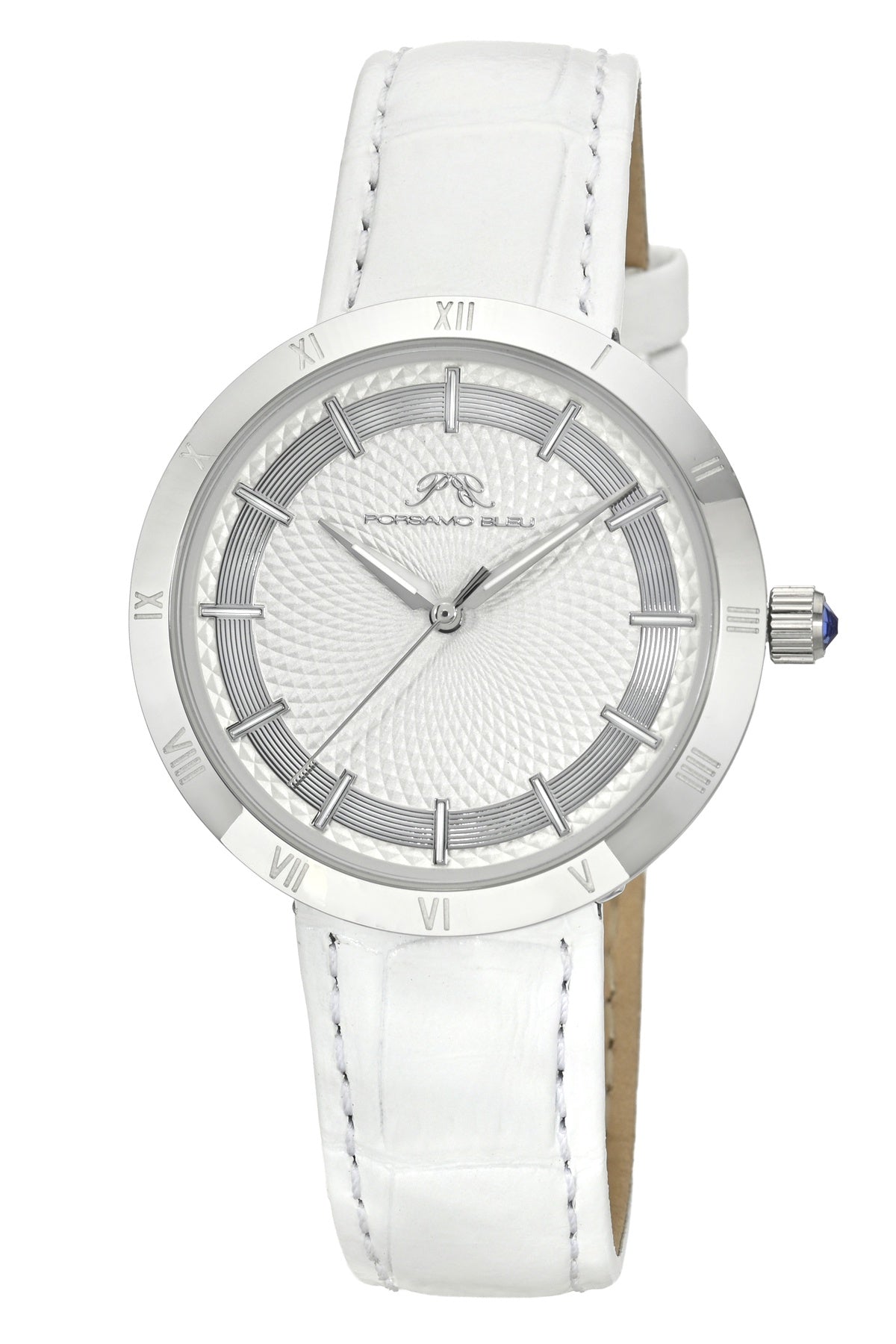 Porsamo Bleu Women's Monroe Genuine Leather Silver Tone and White Watch 1491BMOL