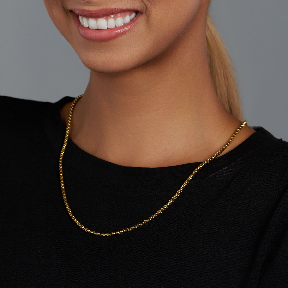 Women's Round Box Chain (Gold) - 3mm