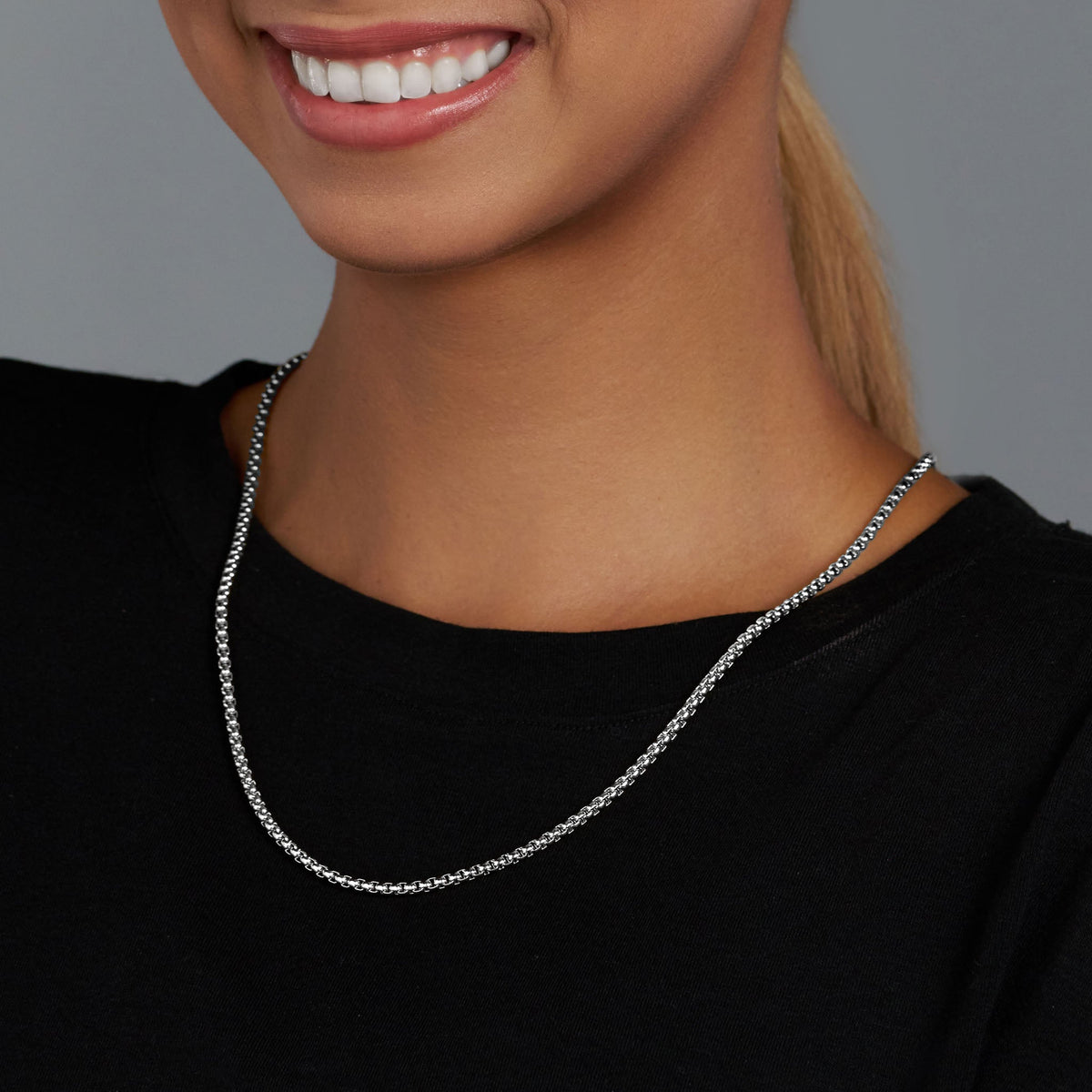 Women's Round Box Chain (Silver) - 3mm