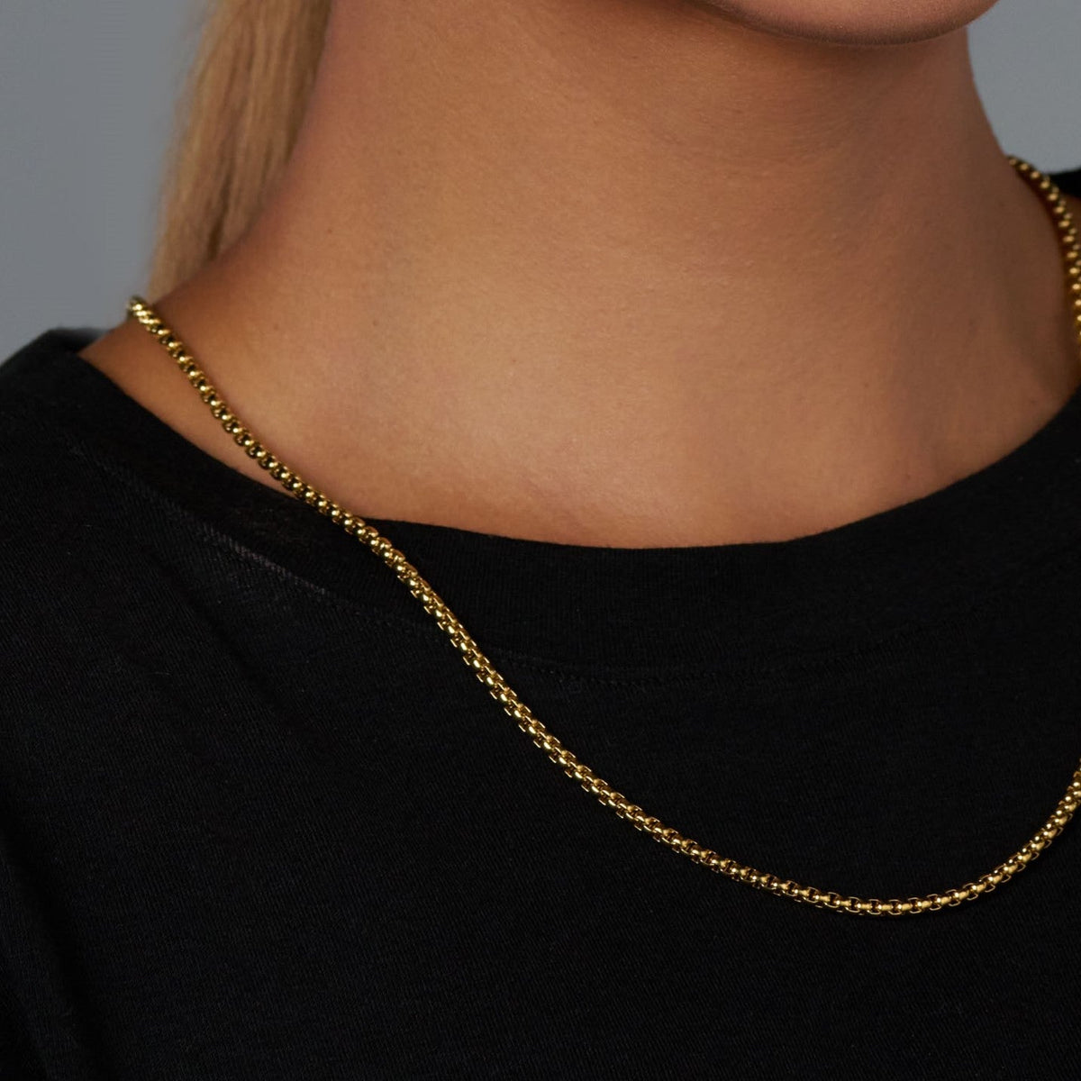Women's Round Box Chain (Gold) - 3mm