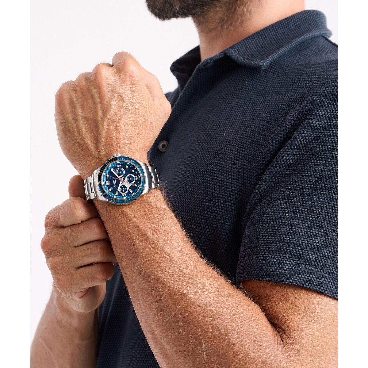 Nautica Mens Nct Windrose Stainless Steel Watch