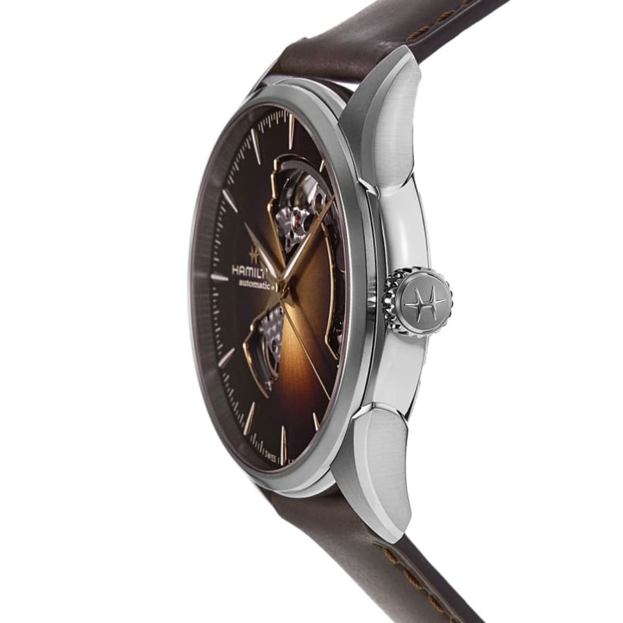 Hamilton Jazzmaster Open Heart Automatic Champagne Smoky Brown Dial Leather Strap Men's Watch H32705501