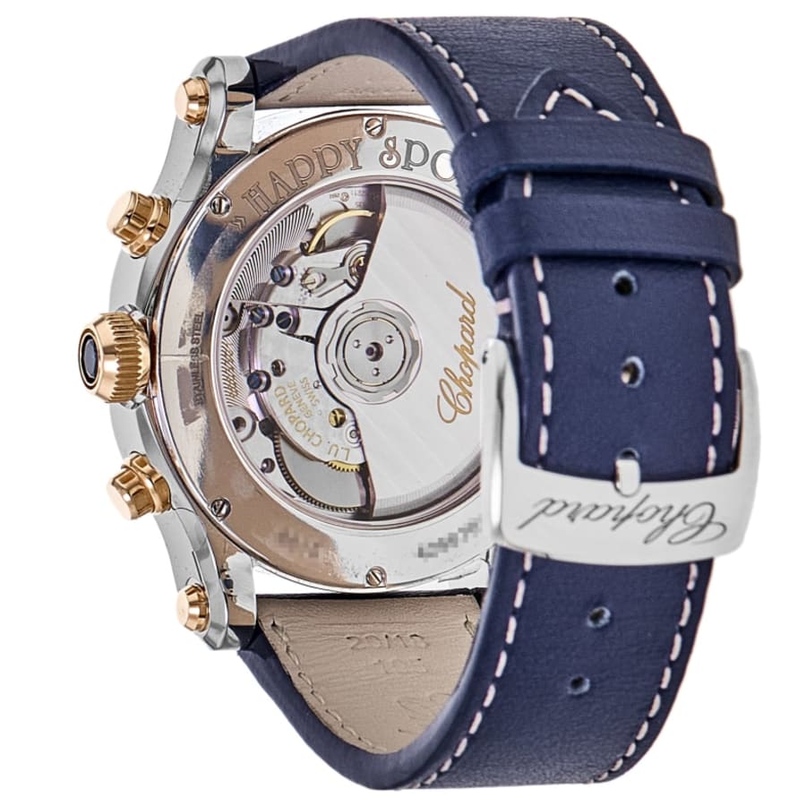Chopard Happy Sport Chronograph Automatic Rose Gold Diamond Dial Leather Strap Women's Watch 278615-6001