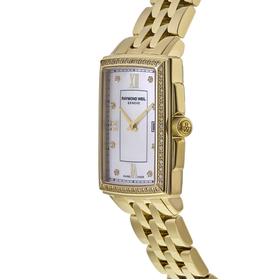 Raymond Weil Toccata Mother of Pearl Dial Diamond Bezel Yellow Gold PVD Steel Women's Watch 5925-PS-00995