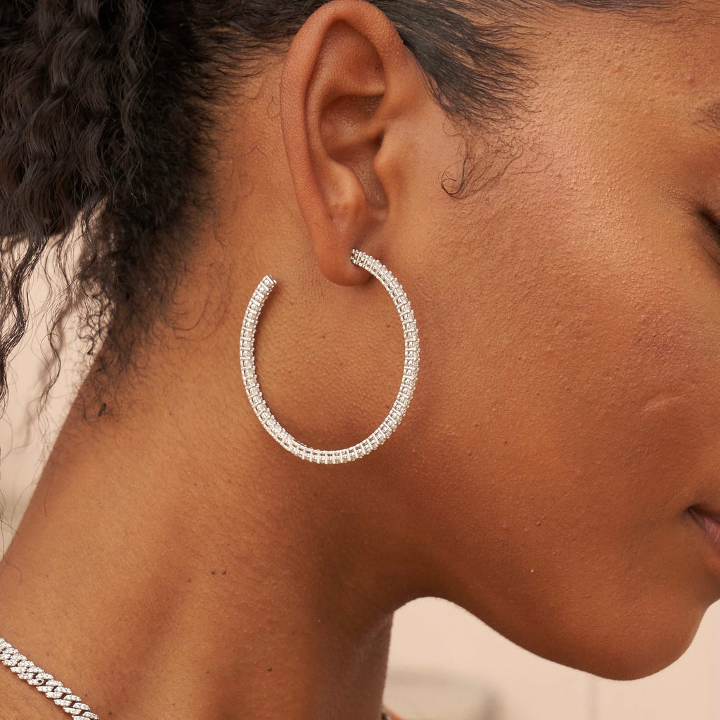 GLD Eternity Hoop Earrings in White Gold-2MM