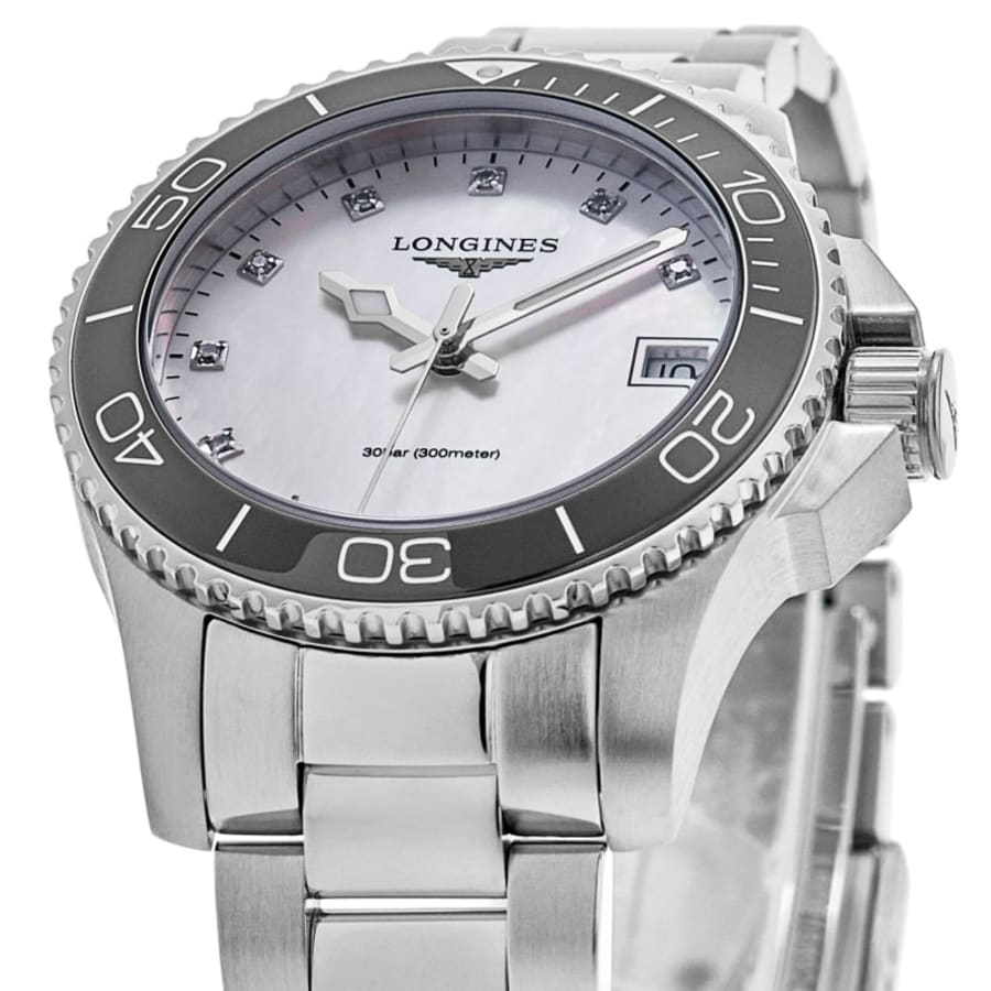 Longines HydroConquest Quartz Mother of Pearl Diamond Dial Steel Women's Watch L3.370.4.87.6
