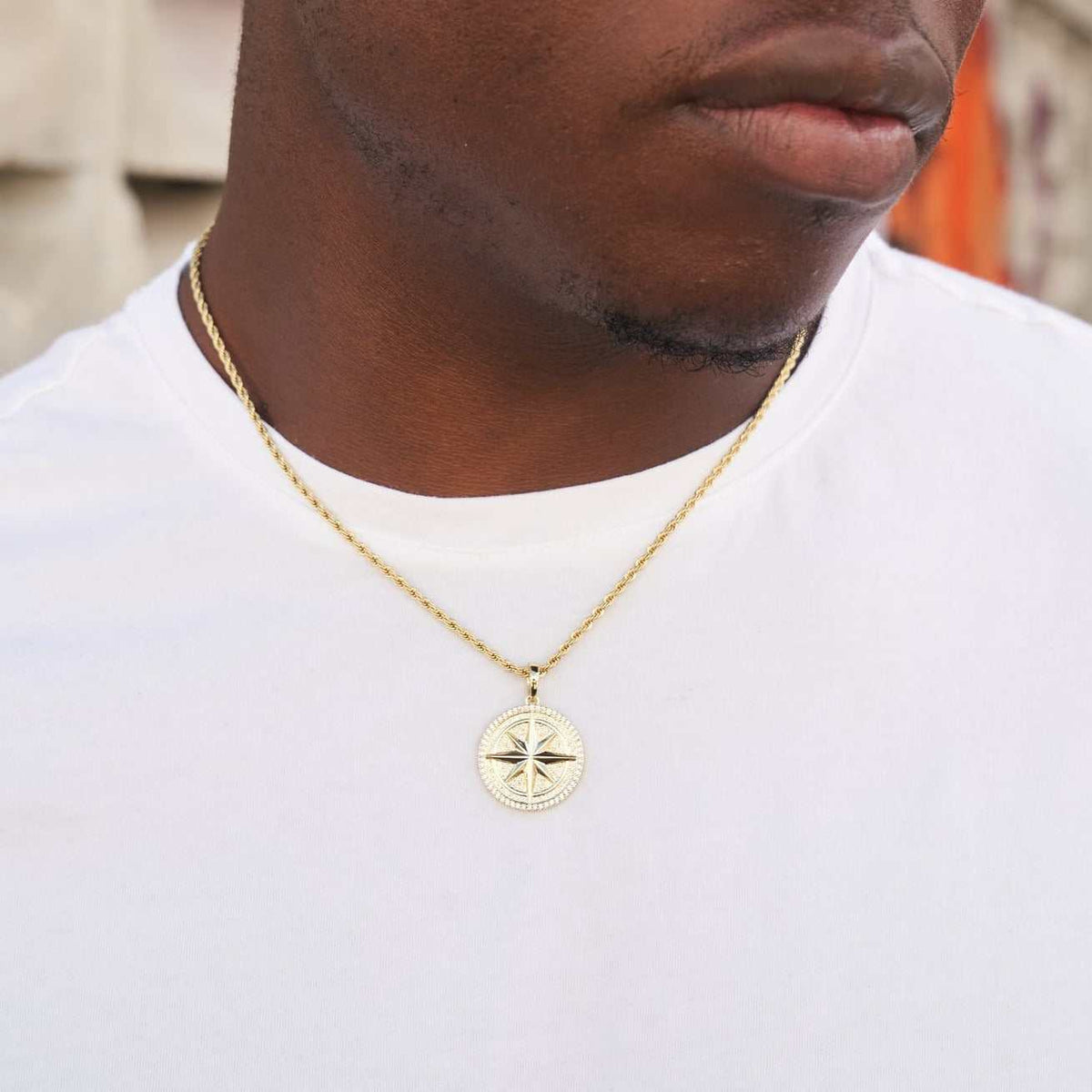 Compass Coin Pendant in Yellow Gold