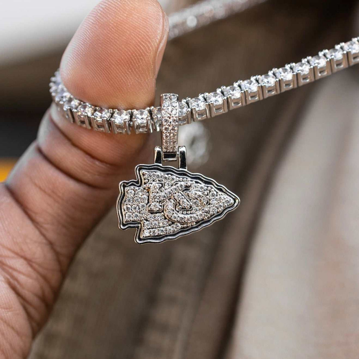 Kansas City Chiefs Official NFL Micro Logo Pendant - White Gold