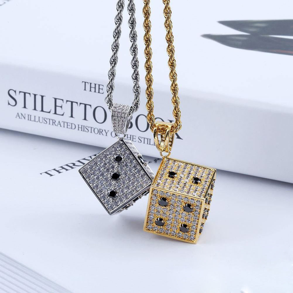 Two-tone CZ Black And White  Dice Pendant Jewelry
