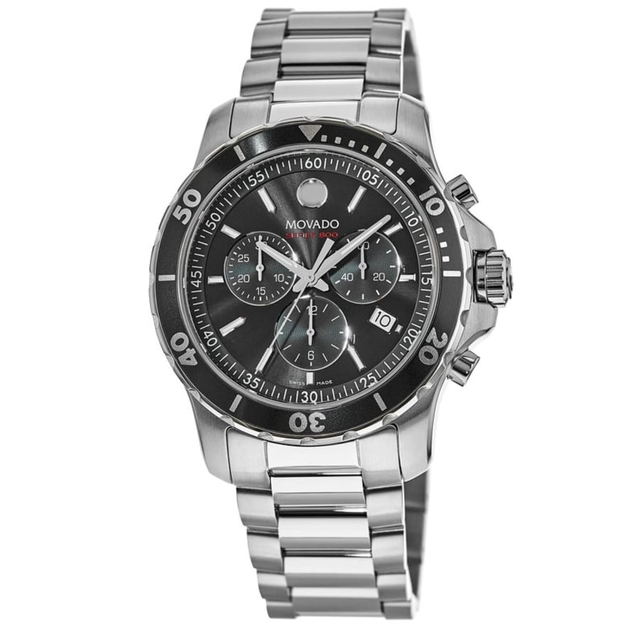 Movado Series 800 Chronograph 42mm Black Dial Stainless Steel Men's Watch 2600142