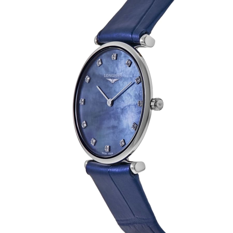 Longines La Grande Classique Quartz Blue Mother of Pearl Diamond Dial Leather Strap Women's Watch L4.512.4.81.2