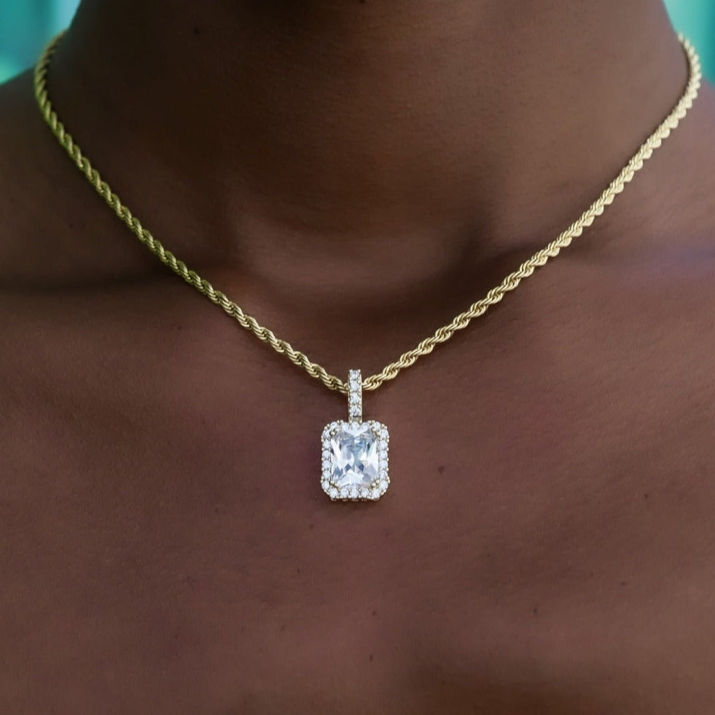 Micro Diamond Stone Pendant in Yellow Gold