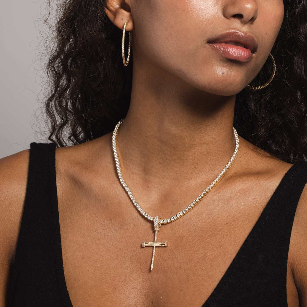 Solid Gold Nail Cross Pendant-VS Diamonds