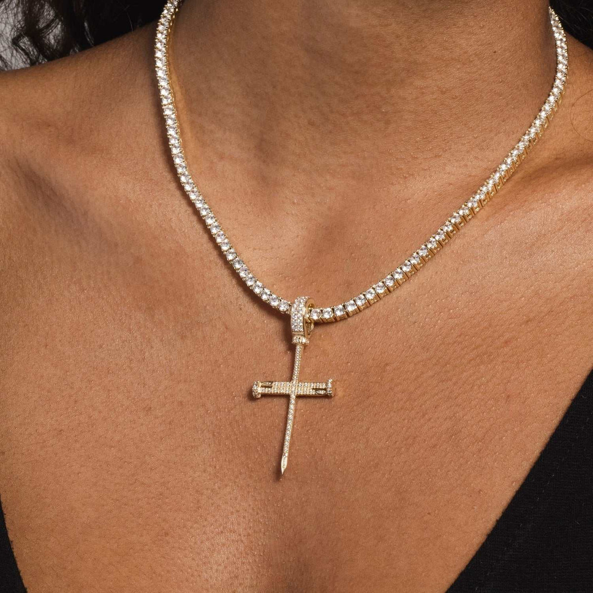 Solid Gold Nail Cross Pendant-VS Diamonds