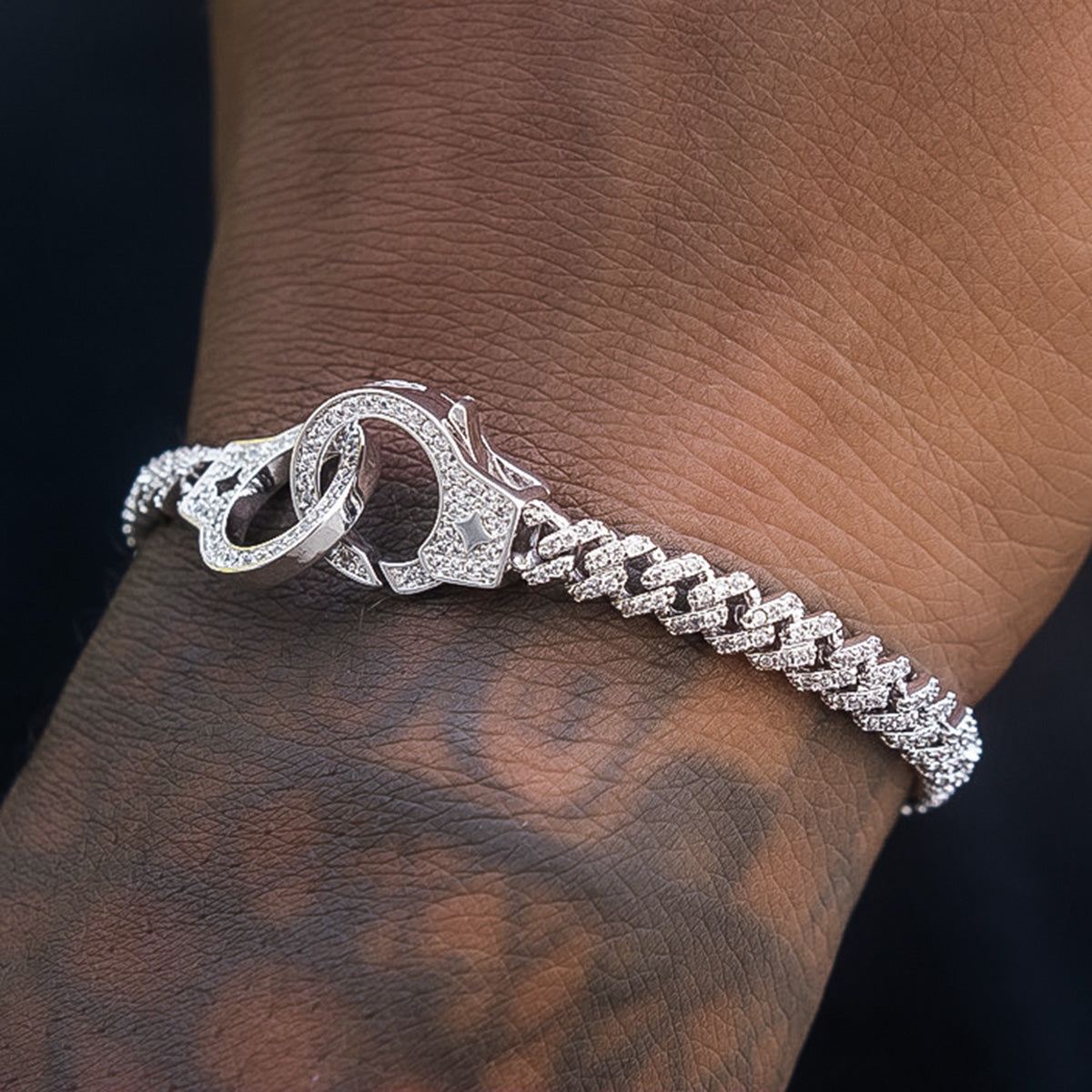 GLD Iced Handcuff Diamond Prong Cuban Bracelet in White Gold