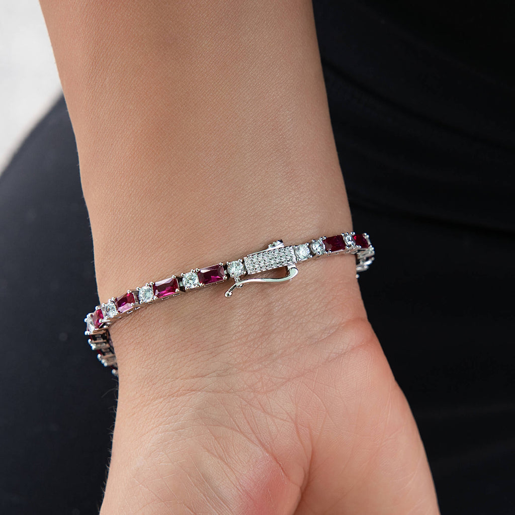 Ruby Baguette Tennis Bracelet in White Gold - 4MM