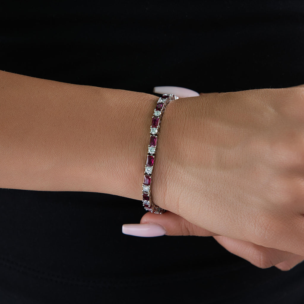 Ruby Baguette Tennis Bracelet in White Gold - 4MM