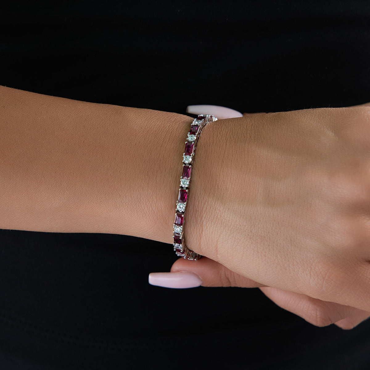 Ruby Baguette Tennis Bracelet in White Gold - 4MM