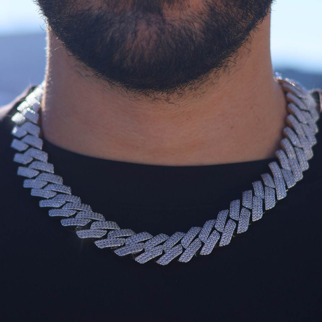 Iced Prong Cuban Chain + Bracelet (Silver) - 20mm