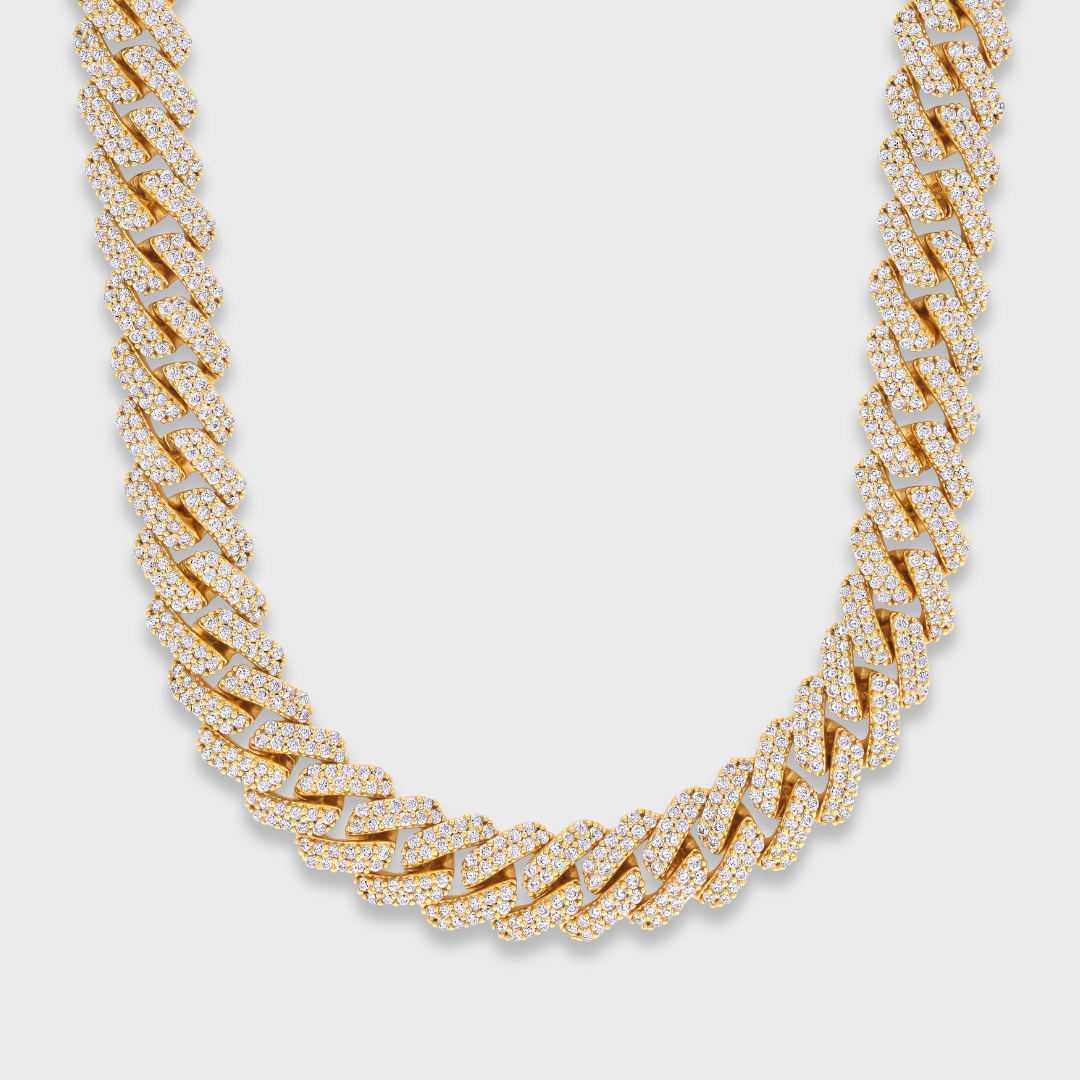 Iced Prong Cuban Chain + Bracelet (Gold) - 12mm