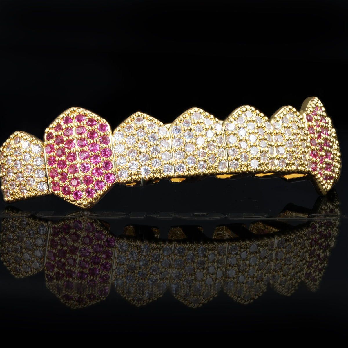 8 Hip Hop Gold-Plated  Teeth Grillz Bar Iced Edition