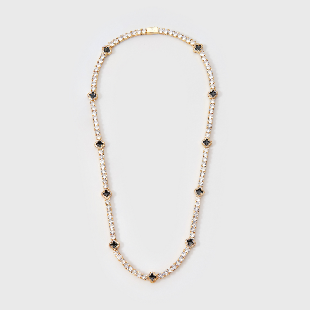 Women's Black Clover Tennis Chain (Gold) - 4mm