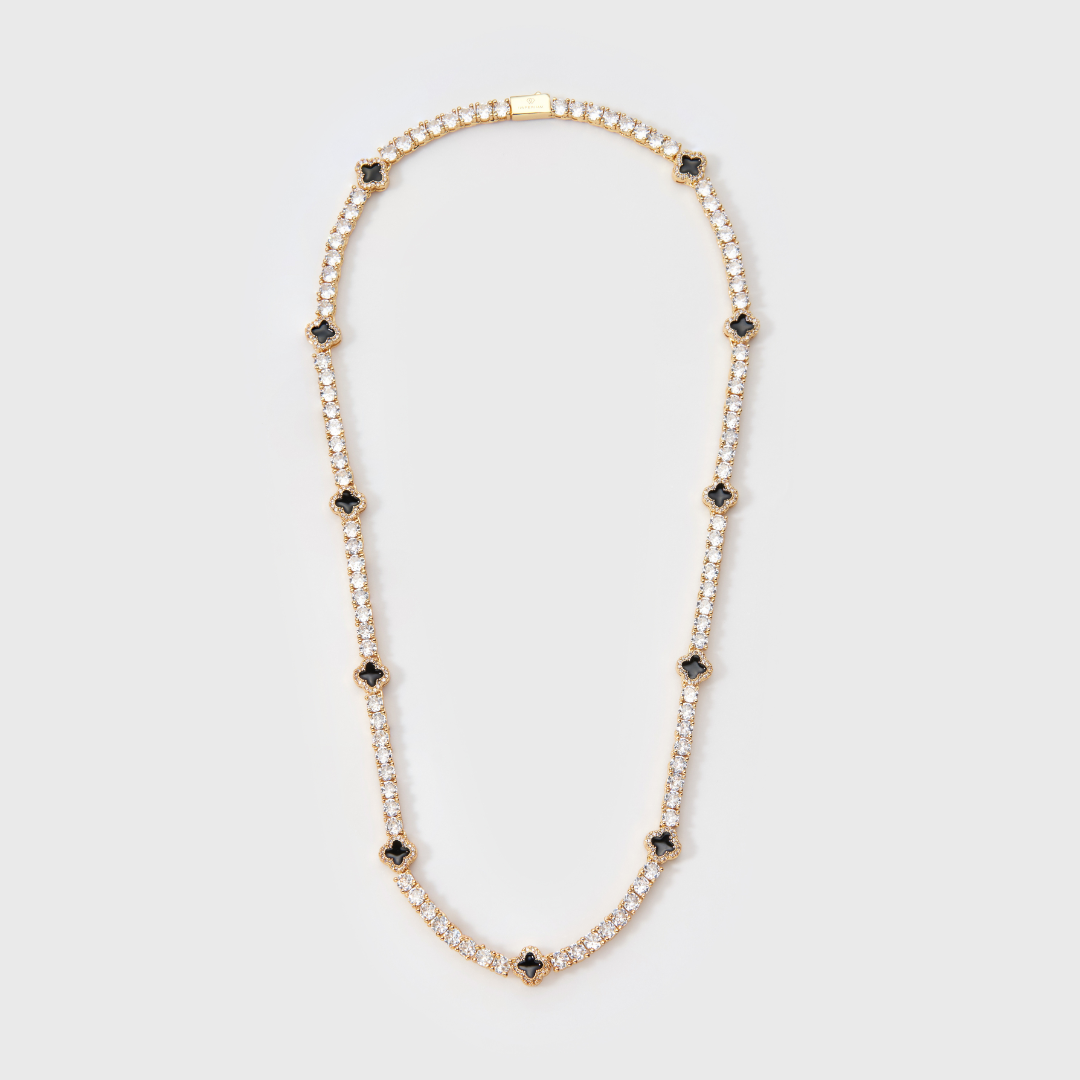 Women's Black Clover Tennis Chain (Gold) - 4mm
