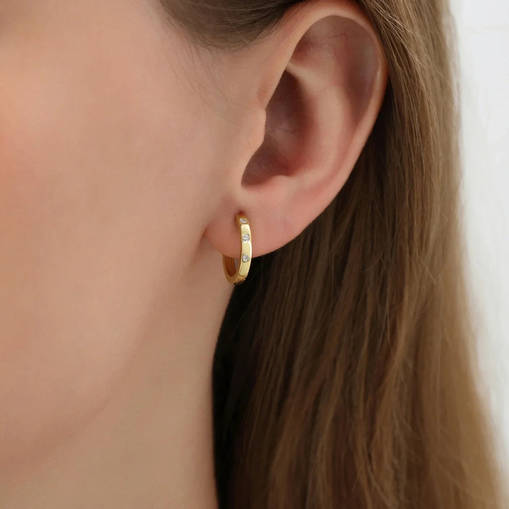 Flush Set Moissanite Huggie Earrings