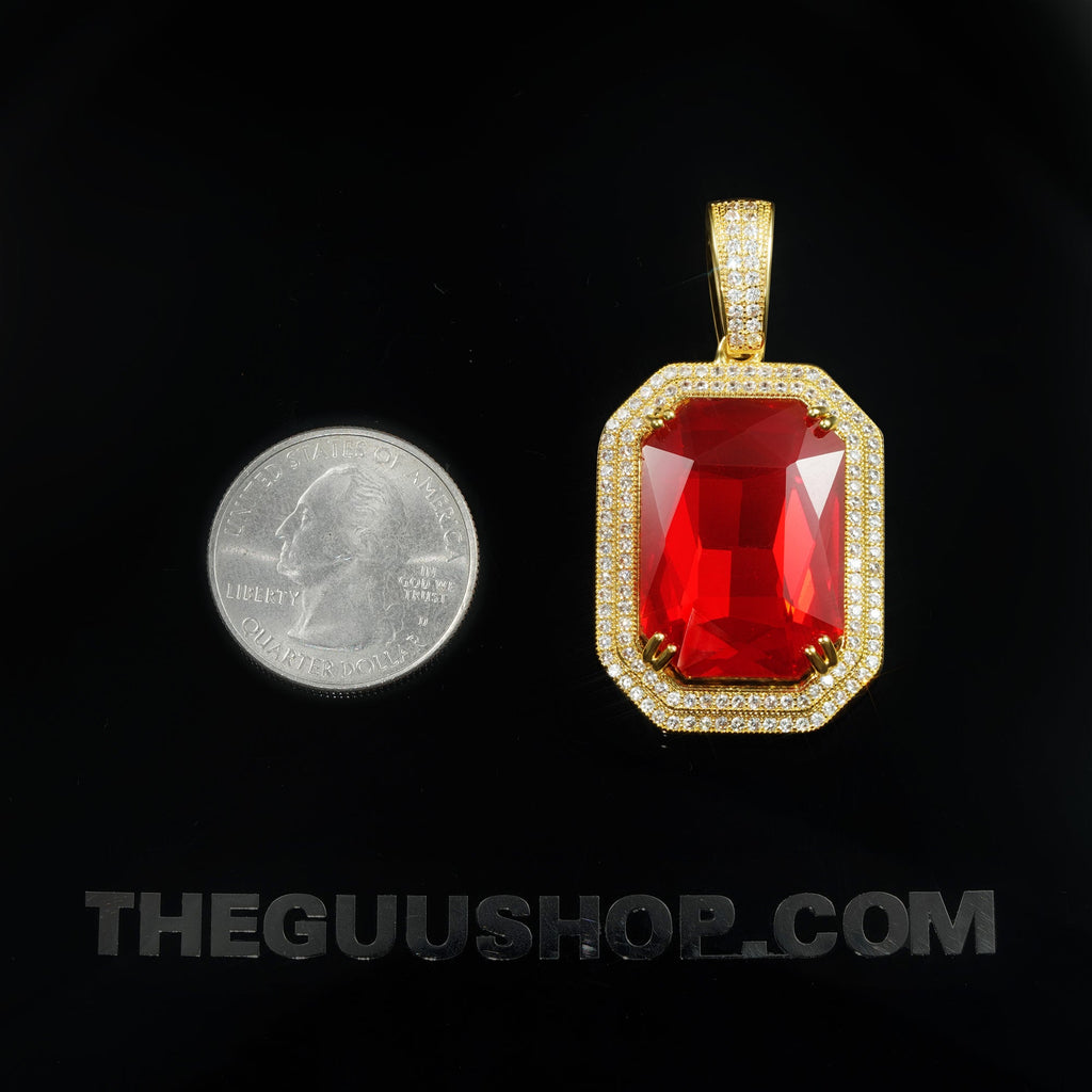 Gold-Plated Micro-inlay Red CZ Pendant