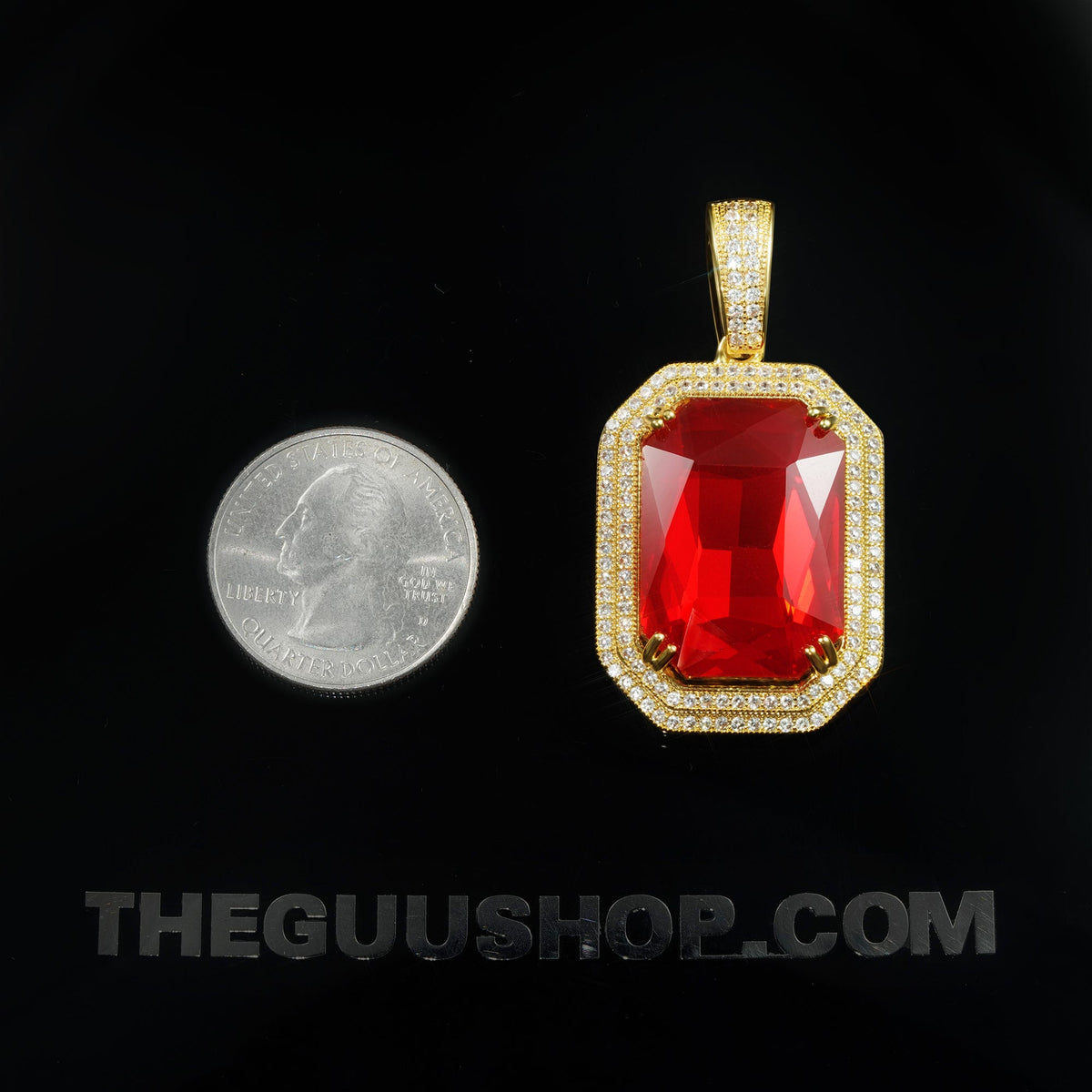 Gold-Plated Micro-inlay Red CZ Pendant