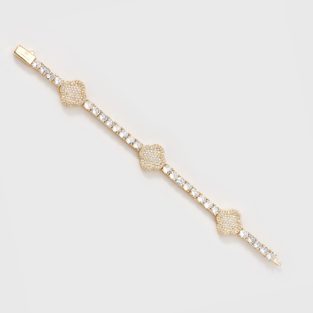 Women's Clover Tennis Bracelet (Gold) - 4mm