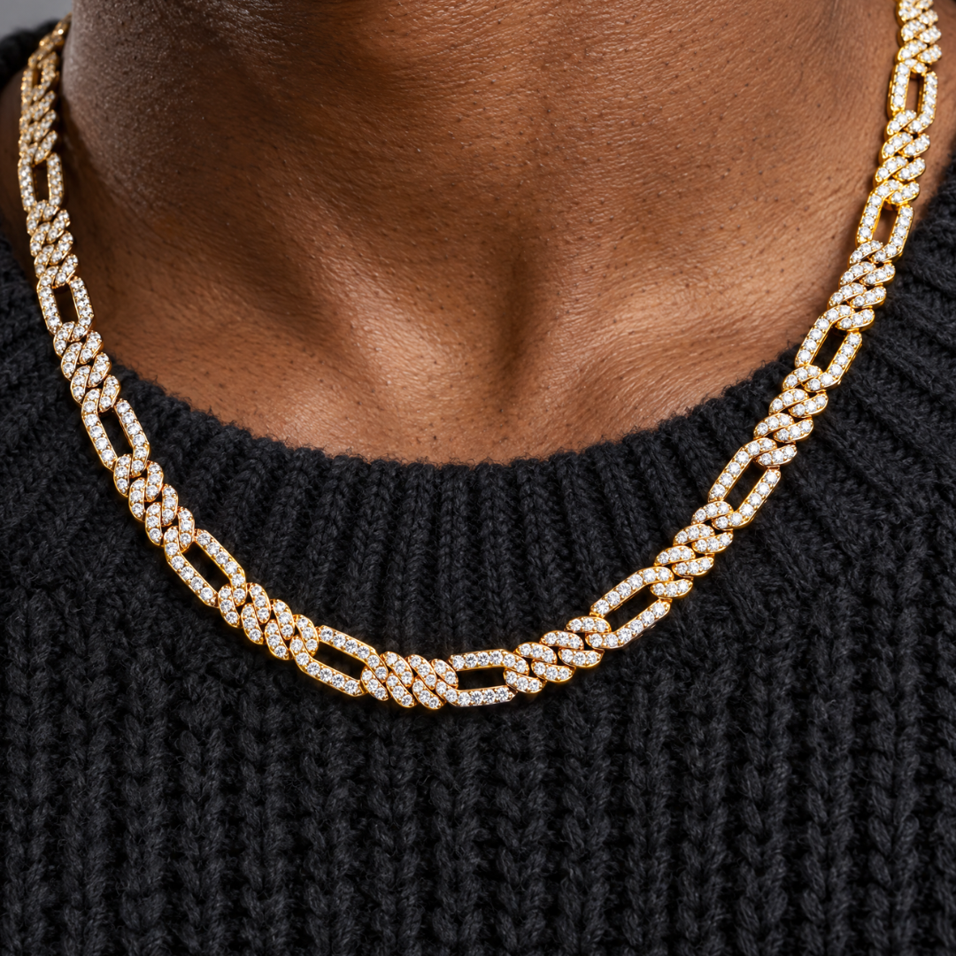 Iced Figaro Chain (Gold) - 7mm